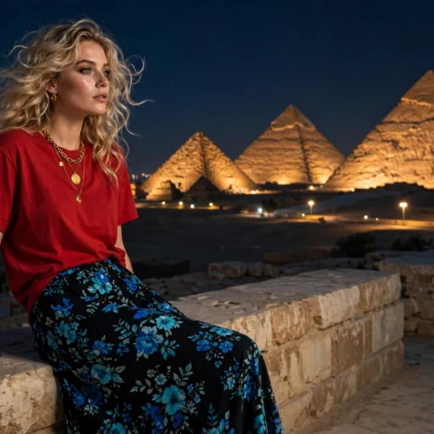 Mysteries of Giza: Ancient Wonders Under a Starlit Desert Night