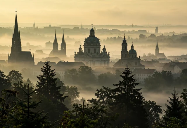 Mists of Dawn: Architectural Silhouettes over the European Horizon