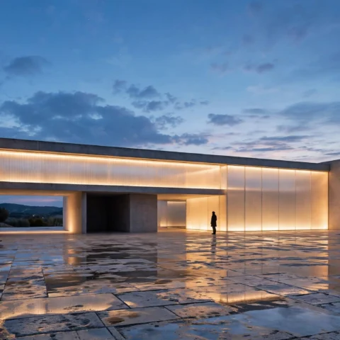 Monolithic Silence: Brutalist Architecture and Luminous Horizons at Dusk