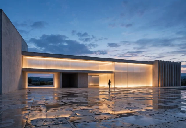 Monolithic Silence: Brutalist Architecture and Luminous Horizons at Dusk