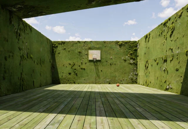 Moss Courts: Surreal Architecture, Organic Textures, and Minimalist Solitude