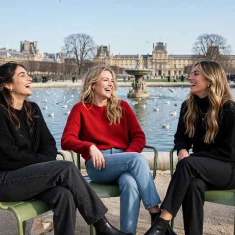 Shared Laughter: Moments of Connection in Historic Parisian Gardens
