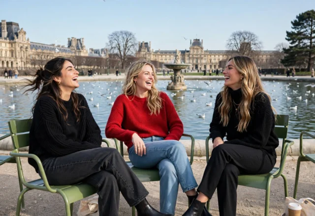 Shared Laughter: Moments of Connection in Historic Parisian Gardens